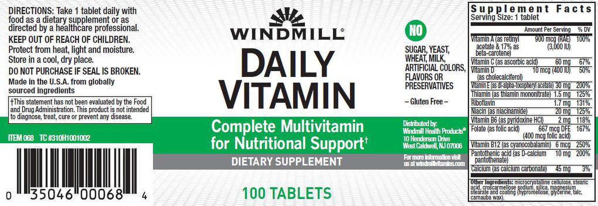 Windmill Daily Vitamin Tablets With Iron 100 Tablets Pack of 3