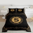 thumbnail image 2 of Manfei Initial Letter S Full Size Comforter Sets, Black Gold Monogrammed Bedding Comforter Set, Retro Tribal Aztec Geometric Reversible Bedding Sets, Breathable Home Decor, 3pcs, 2 of 8