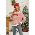thumbnail image 6 of VILOVE Women Christmas Sweatshirt Striped Glitter Patch Merry Christmas Letter Print Sweater Embroidered Pullover Top, 6 of 10