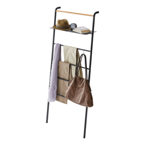 Yamazaki Home Leaning Storage Ladder - Two Styles, Black, Steel, Shelf, Supports 33 pounds