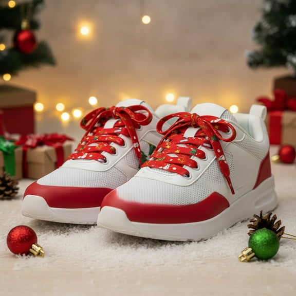 LmnLft Christmas Shoe Laces, Festive Printed Shoelaces for Sneakers Boots, Holiday Polyester Lace Accessories for Adults Teens Men Women