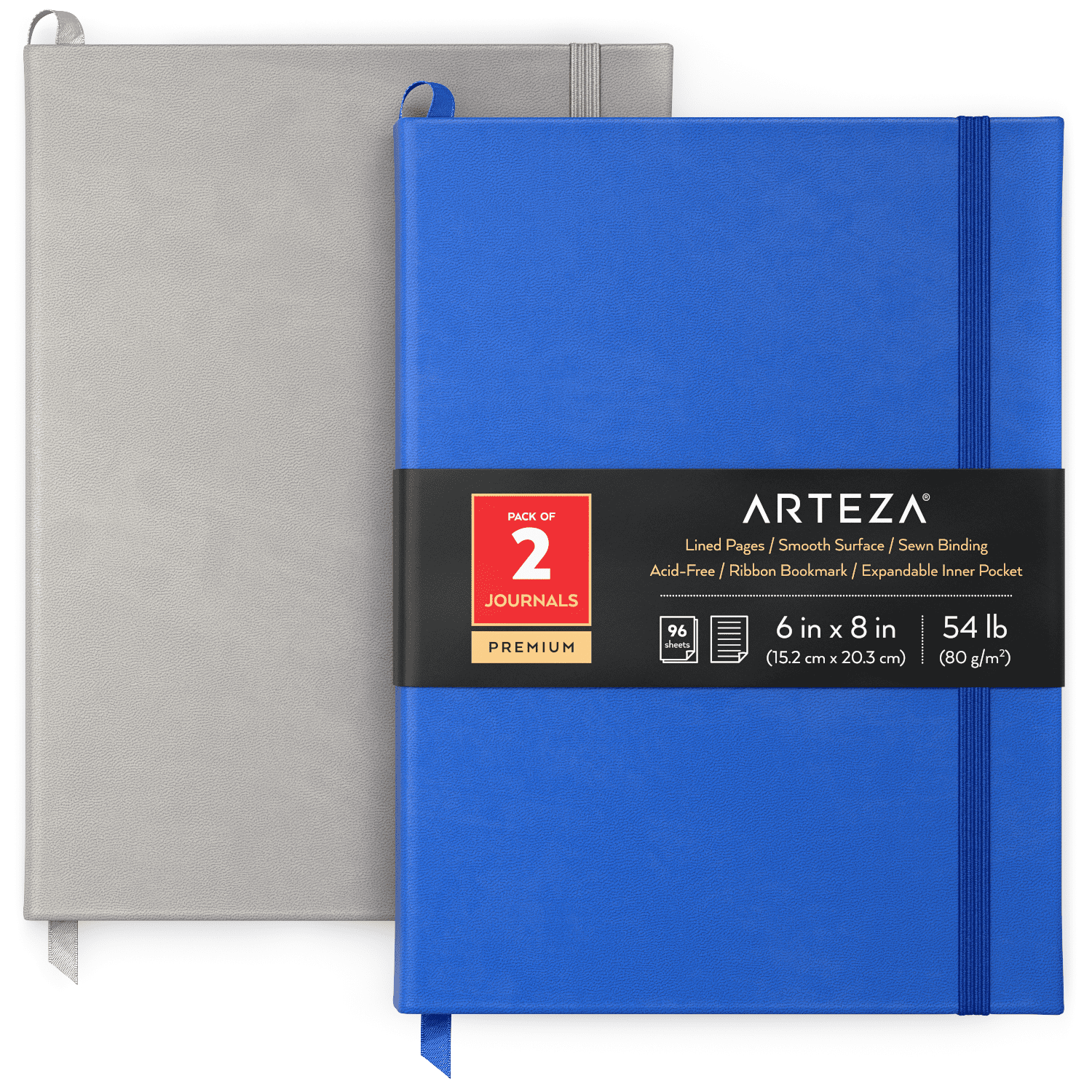Arteza Hardcover Premium Edit Dotted Paper Note Journals, 96 Sheets, Cobalt Blue & Gray - 2 Pack