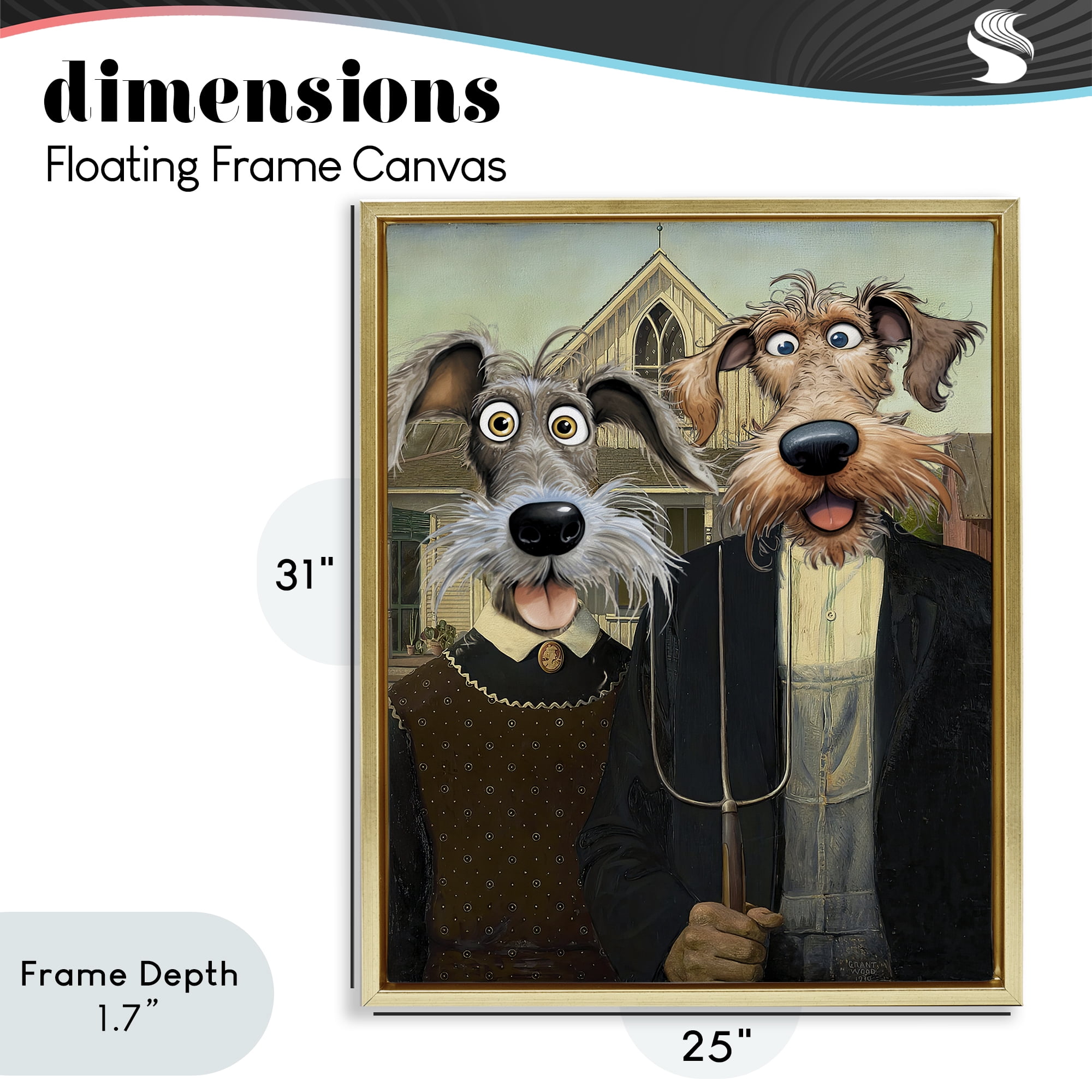Stupell Industries American Gothic Pups Gold Framed Floater Canvas Wall Art, design by Tina LeCour