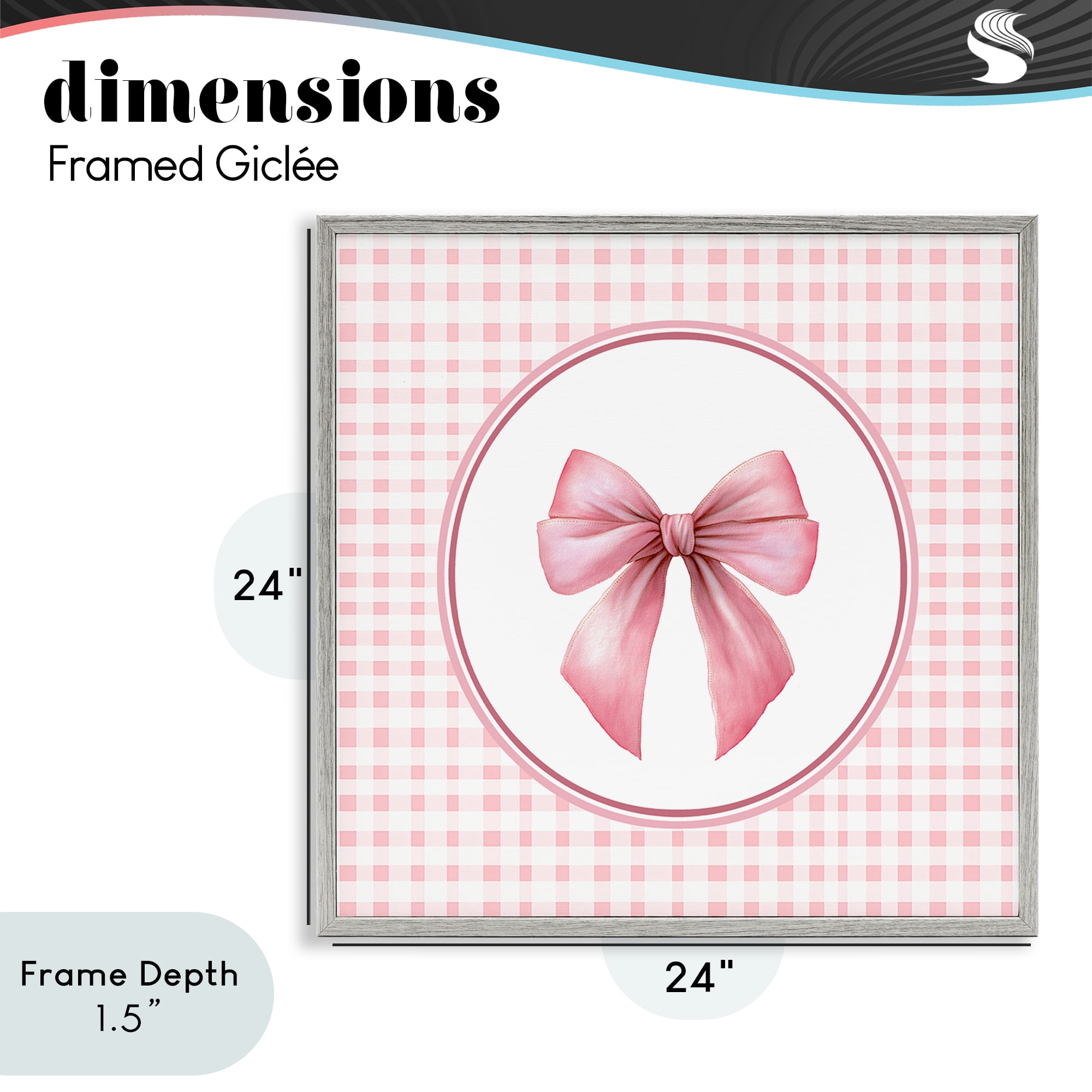 Stupell Industries Pink Bow with Circular Gingham Gray Framed Giclee Art, design by Christine Simpson Art