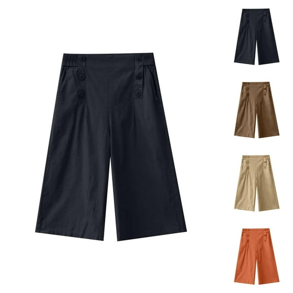 Capri Pants for Women 2025 Summer Lightweight High Waisted Slim Fit Wide Leg Capris with Pockets Womens Cropped Pants