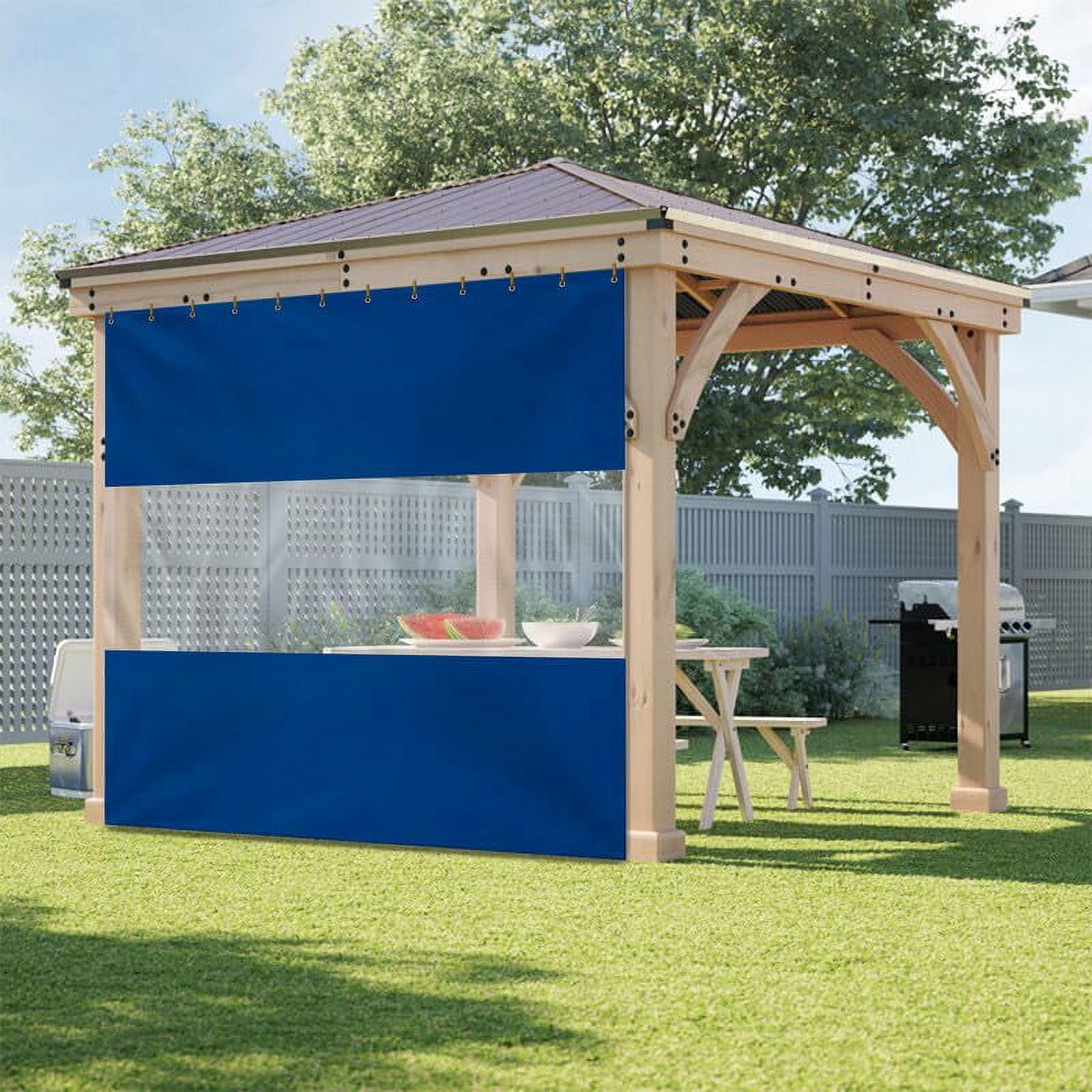 Covers & All Outdoor Curtains for Patio Waterproof, 18 oz PVC Polyester Tear and UV Resistant Clear Panel Curtain Featuring Rust-Free Grommets, Ideal for Patios, and Pergolas (9H x 15W feet, Blue)