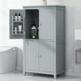 thumbnail image 3 of Nmkwnr 4 Doors Bathroom Floor Storage Cabinet with 3 Inner Shelves, Freestanding Storage Cabinet for Living Room, Bathroom, Gray, 3 of 10