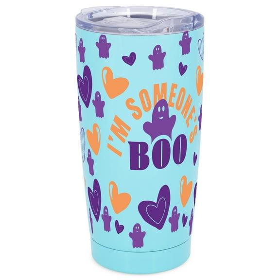 Elanze Designs I'm Someone's Boo Ghost Love Hearts Halloween Wrap-Around Design 20 Ounce Stainless Steel On-The-Go Coffee Mug, Thermal Travel Tumbler with Leak Resistant Slide Lid, Sky Blue