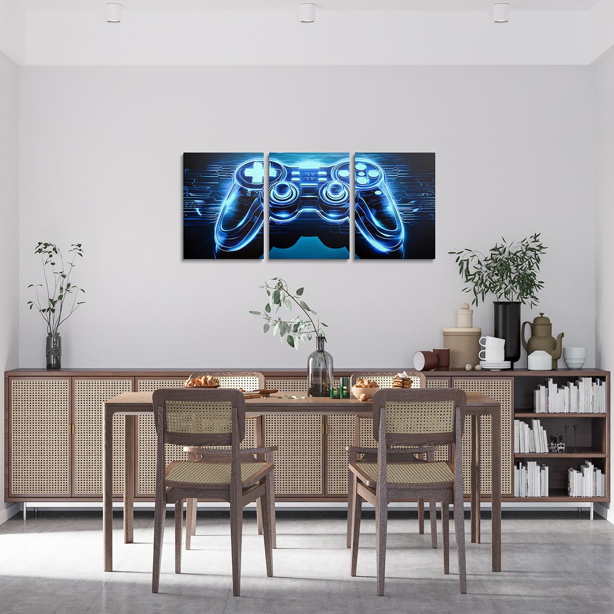 Erosebridal Gamer 3 Piece Canvas Wall Art for Living Room Bedroom 12"x16"x3pcs Gaming Office Wall Decorations Artwork Posters Modern Game Console Controller Bathroom Decor Blue Black