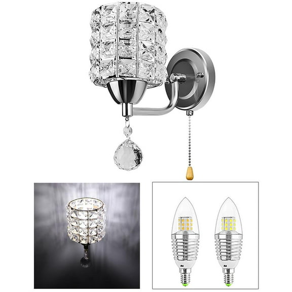 Modern wall of crystal Light Pendent Lamp Shiny Gorgeous Bedroom Sconce Lighting Fixture with Pull Cord Switch, E26/E27 Socket - 1
