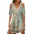 thumbnail image 1 of Enwejyy Womens Vocation Summer Lace Floral Print Cold Shoulder Short Sleeve V-Neck Fit & Flare Dress, 1 of 4