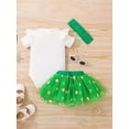 thumbnail image 3 of Newborn Infant Baby Girls Summer Clothes Set Easter St. Patrick's Day Letters Print Short Sleeve Romper with Dots Tulle Skirt Bowknot Headband 3pcs(0-18 Month), 3 of 9