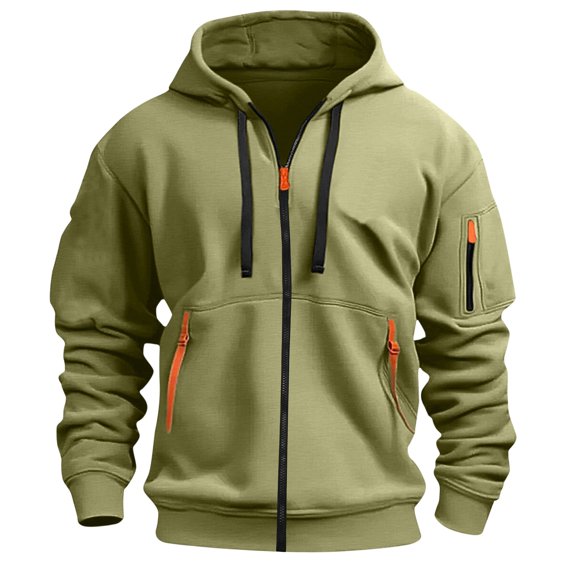 Homeyce mens zip up hoodie Full Zip Long Sleeve Workout Athletic Sweatshirts Casual Lightweight Outdoor Tactical Cargo Hoodie Fall Winter Drawstring Zip Up Sports Jackets,Green XL