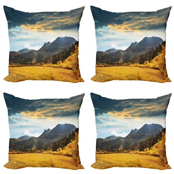 Ambesonne Autumn Throw Pillow Cover 4 Pack, Mountain Grassland Sun, 20", Earth Yellow Bluegrey