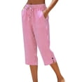 thumbnail image 2 of Baeitkot Summer Pants of Woman Women's Linen Loose Pants Button Elastic Waist Casual Straight Tube Pants Capris Pink XXXL, 2 of 6