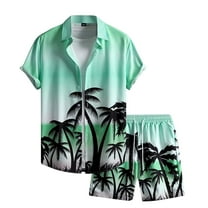 Awdenio Men's 2 Piece Hawaiian Outfits Tropical Shirt Short Sleeve Button Down Shirt and Drawstring Waist Shorts Beach Set
