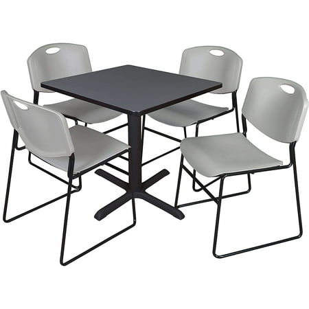 

Cain 42 Square Breakroom Table- Grey & 4 Zeng Stack Chairs- Grey