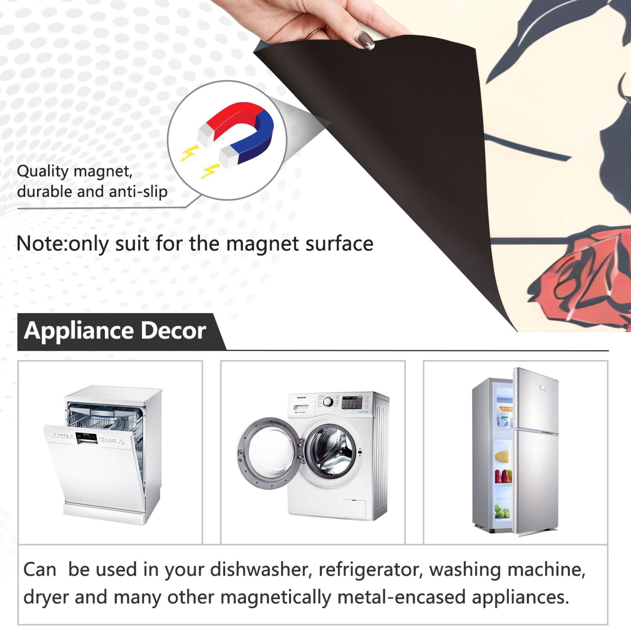 Dishwasher Magnetic Sticker 23x26 Inch Refrigerator Magnetic Sticker Washing Machine Magnetic Sticker Kitchen Panel Magnetic Sticker Home Decor Red Rose Seamless