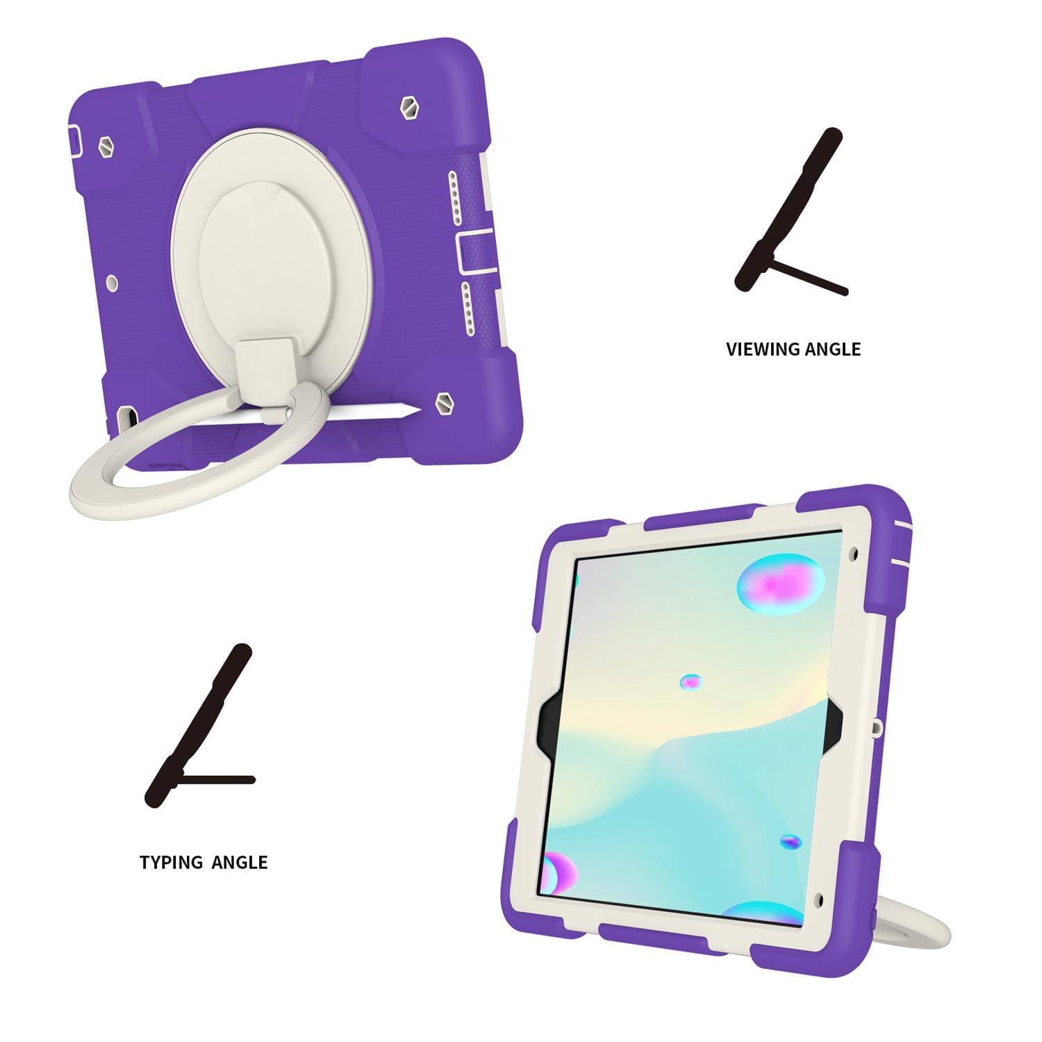 Allytech Case for iPad 9th/8th/7th Generation 10.2", Kids Case with 360° Rotating Folding Ring, Pencil Holder, Strap Drop-Proof Case for iPad 9/8/7 Gen 2021/2020/2019, Catharanthus Roseus