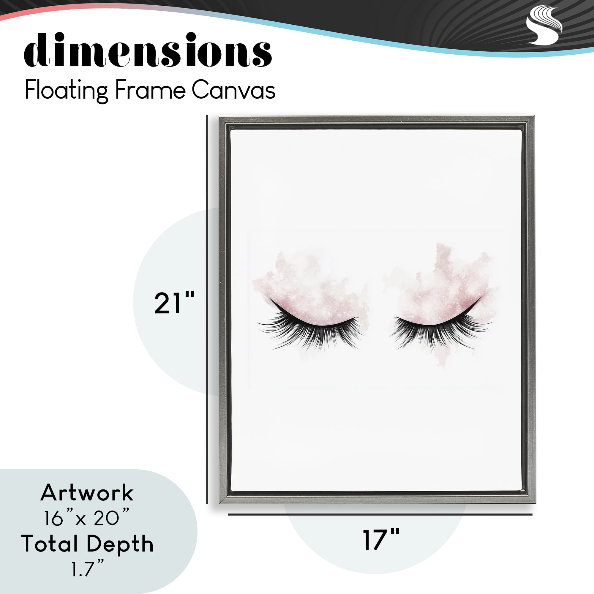 Pastel Pink Makeup & Lashes Gray Framed Floater Canvas Wall Art, design by Christine Simpson Art