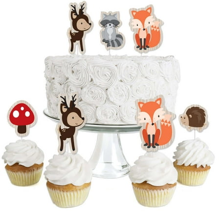 Big Dot of Happiness Woodland Creatures - Dessert Cupcake Toppers - Baby Shower or Birthday Party Clear Treat Picks - Set of 24
