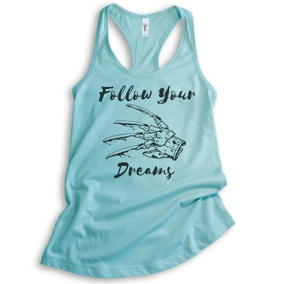 Follow Your Dreams Tank Top, Ladies Racerback Tank Top, Funny Halloween Tank, Horror Movie Graphic Tee, Cancun, X-Small