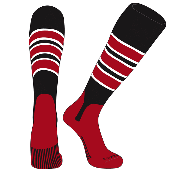 PEAR SOX OTC Baseball Softball Stirrup Socks (C, 5in) Black, White, Red, Red (S)