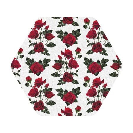 

Matuu Rose Flowers for Cup Coasters Set of 6 Leather Coasters Desk Coasters for Office Measures 4” x 4” Hexagon