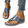 thumbnail image 3 of asddcavvf Ladies Fashion Solid Color Leather Metal Buckle Decoration Clip Toe Flat Sandals, 3 of 8