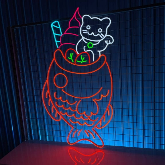 Craftnamesign Fish Cake Ice Cream Neon Signs, Ice Cream Shop Decor, Ice Cream Signage