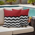 thumbnail image 4 of Black White Chevron Outdoor Waterproof Pillow Covers, Geometric Red Sea Wavy Striped Decorative Square Throw Pillowcase Sofa Cushion Sham for Patio/Couch/Chair, 18"x18" 2 Pack, 4 of 8