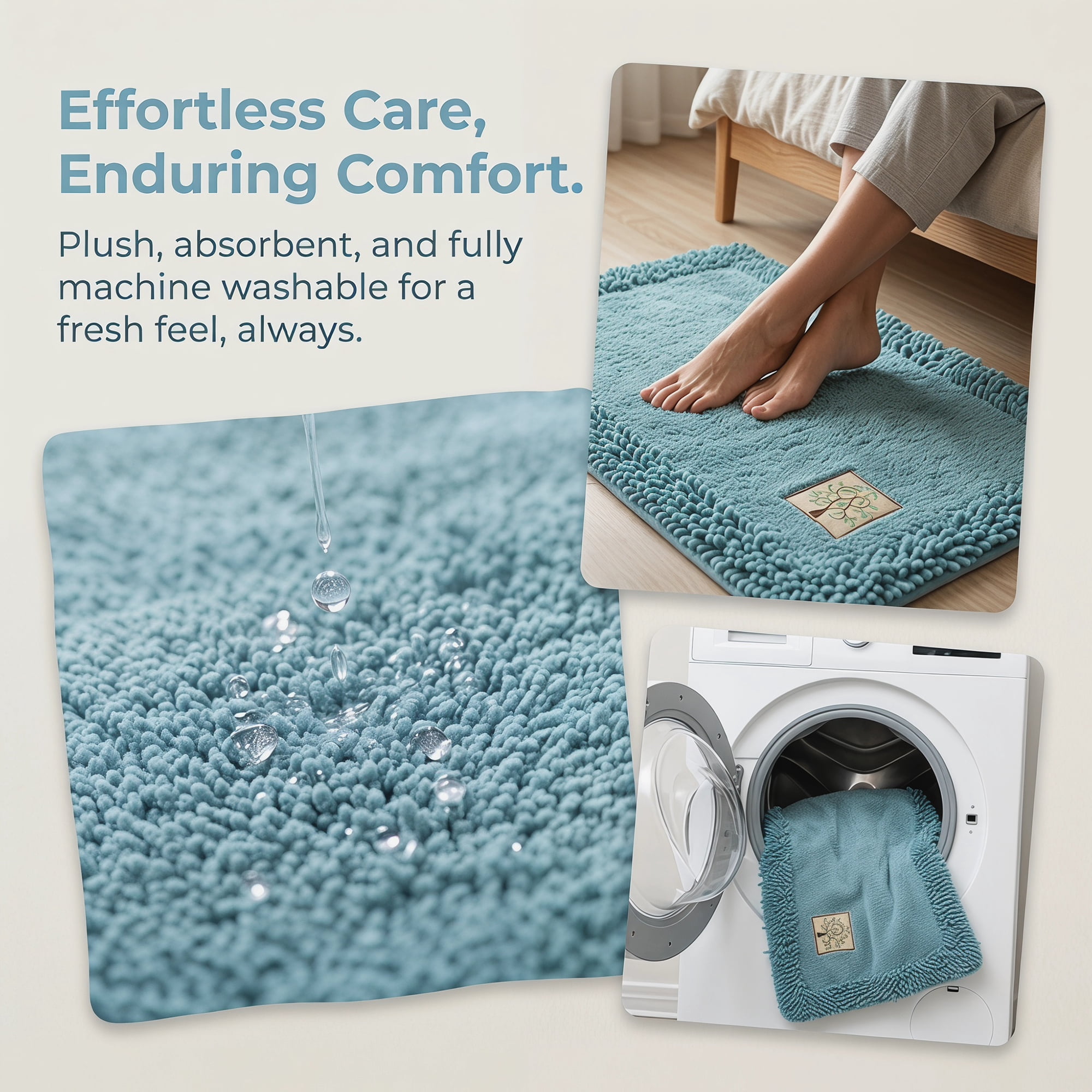Unique Bargains Chenille Non Slip Bath Mat Ultra Soft Absorbent Shower Rug Blue 24" x 16"