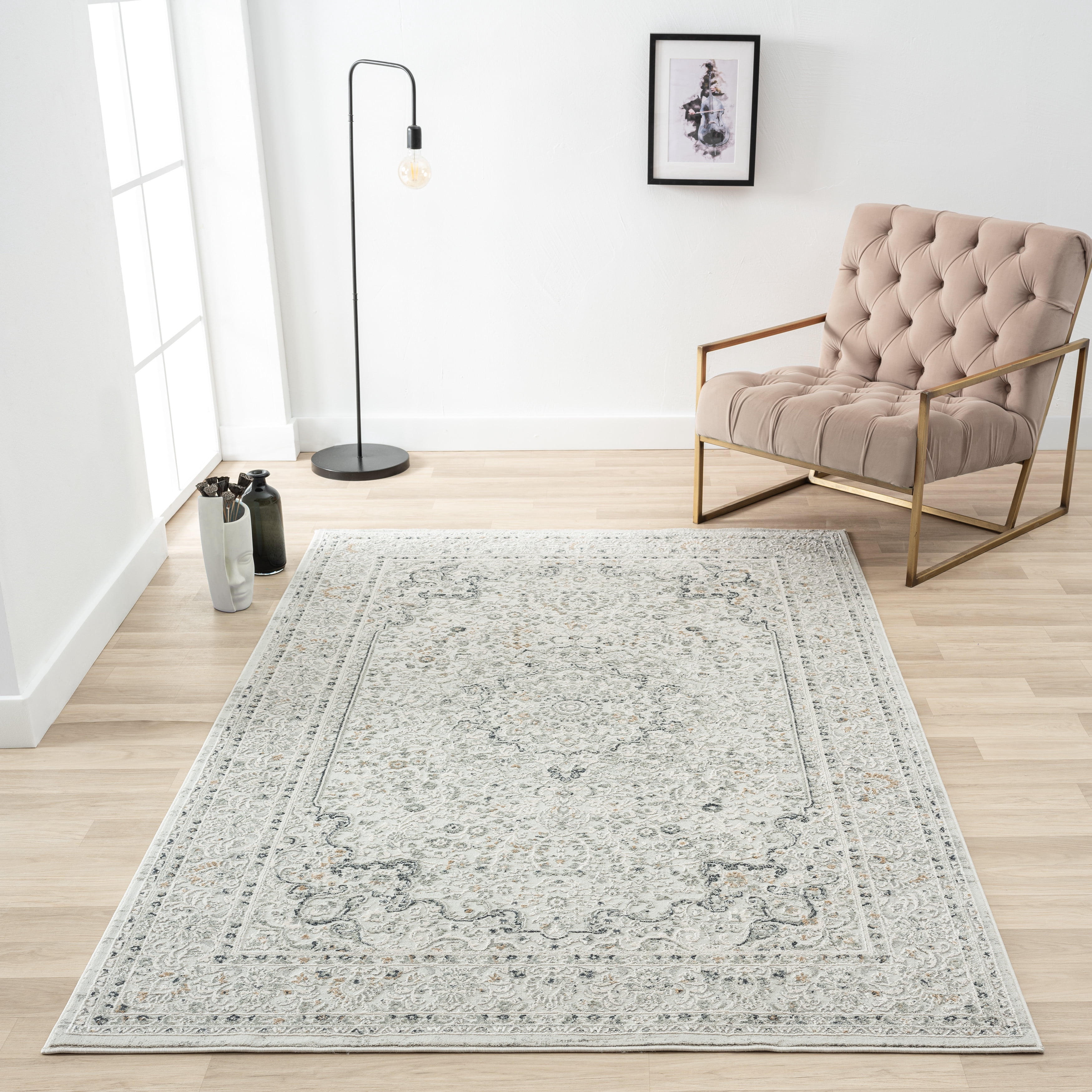 Harlow Hill 4' x 6' Ivory/Gray/Taupe Medallion Traditional Polyester Blend Indoor Area Rug
