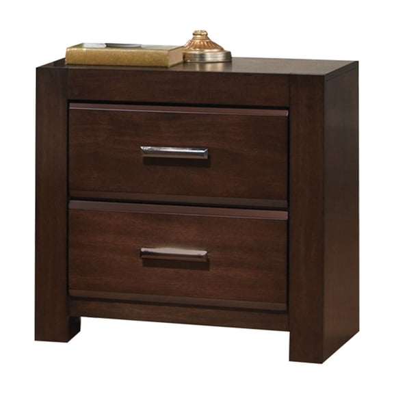 DRNANLIT Walnut Finish 2-Drawer Nightstand, Solid Rubber Wood Bedside Table with English Dovetail & Felt Lined Drawer