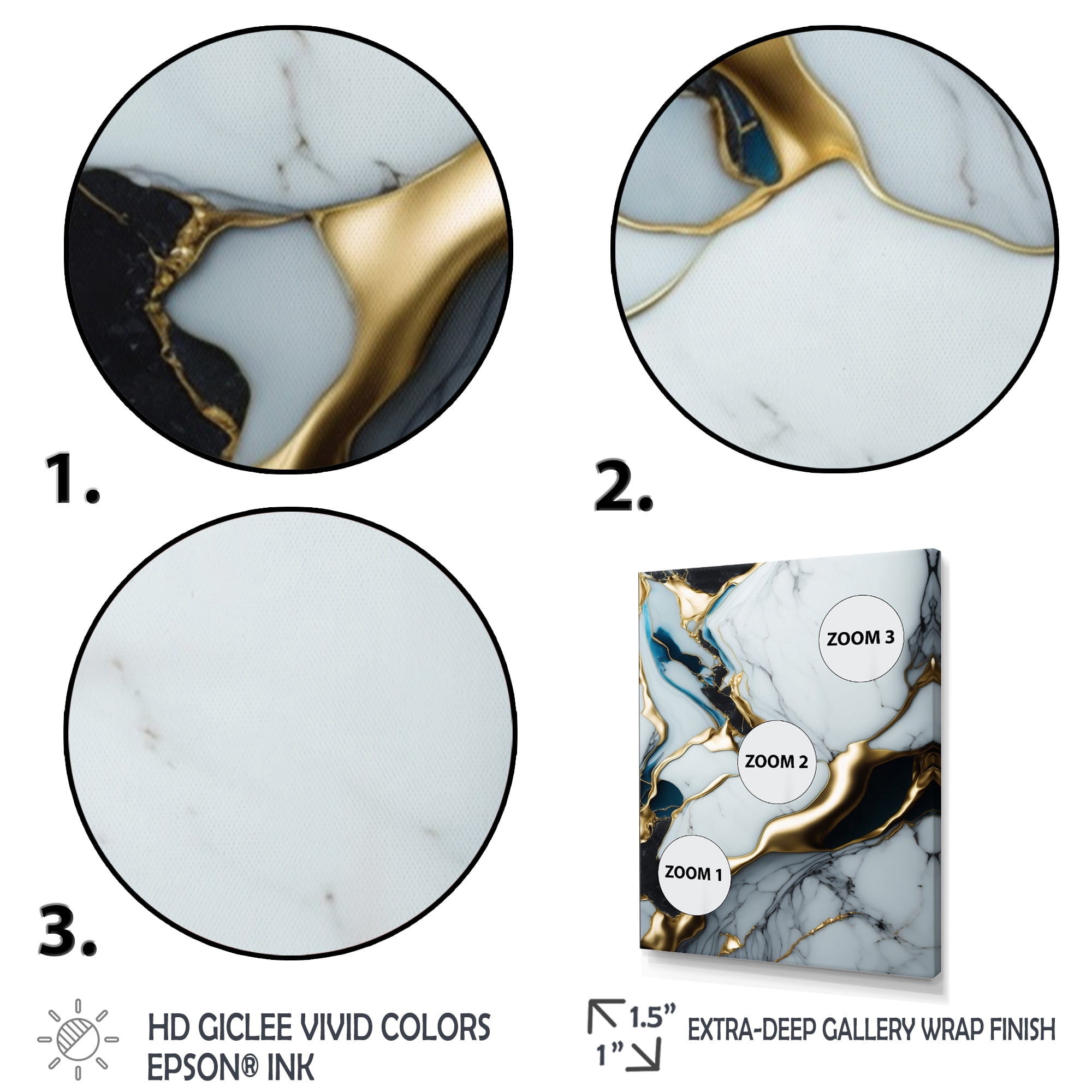 Designart Abstract Geode Gold And White Marble II Canvas Wall Art