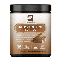 Beworths Mushroom Coffee Powder- Organic Instant Coffee Mix with Reishi, Cordyceps, Lion's Mane, Chaga, for Energy, Mental Clarity & Focus, 4.23oz