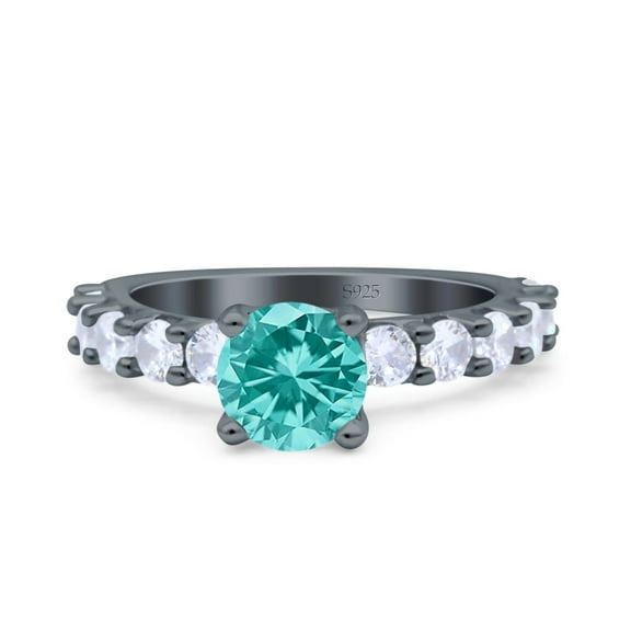 Art Deco Ring Round Black Tone Paraiba Tourmaline CZ 925 Sterling Silver Size 5