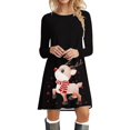 thumbnail image 1 of WILLBEST Robes Noires pour Femmes Noël Robe Longue à Manches Longues Col Rond Imprimé Cerf Robe Douce Mode Soirée, 1 of 5