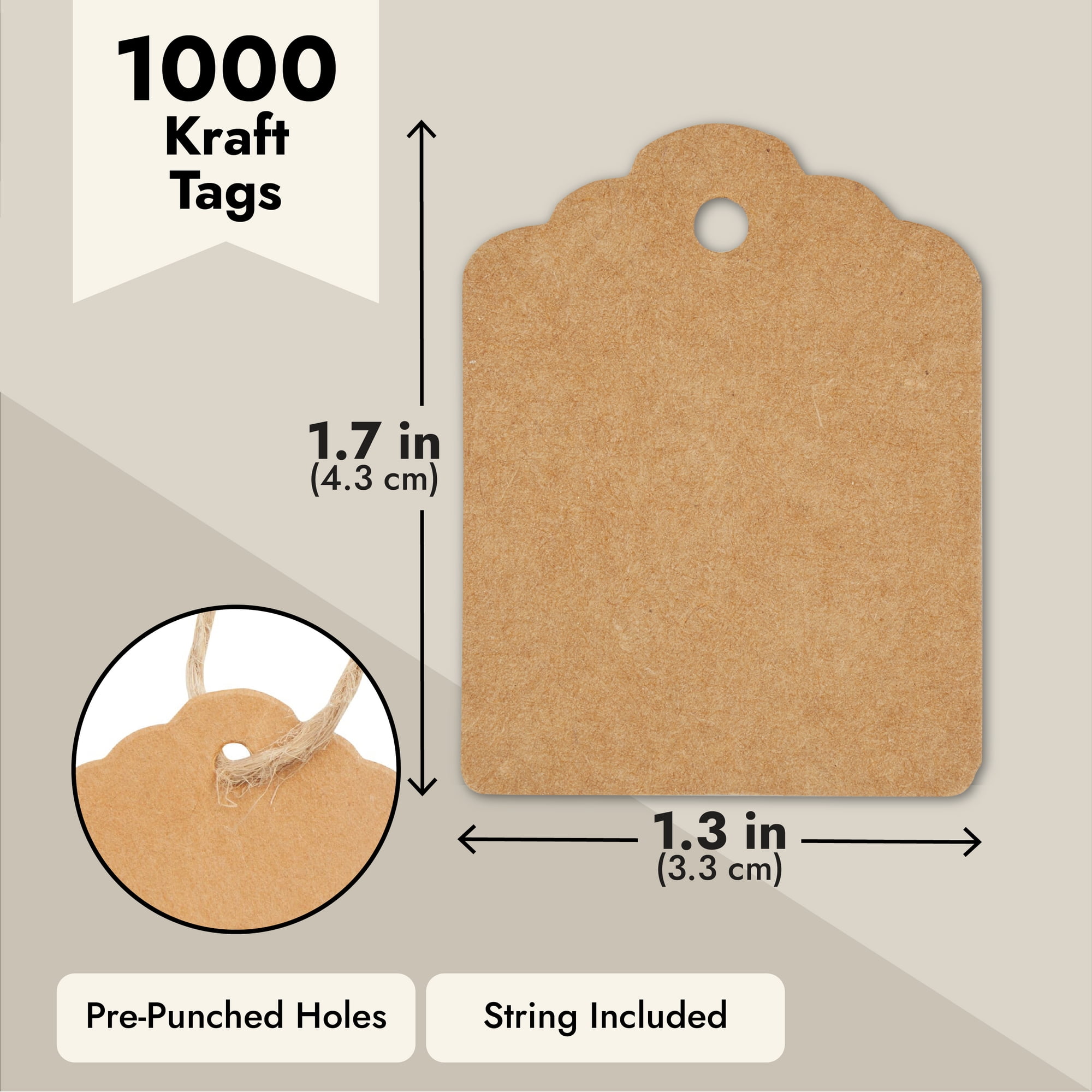 1000 Pack Kraft Paper Gift Tags with Holes, Mini Marking Tags for  Merchandise, Crafts, Boutiques (0.95 x 1.75 In)