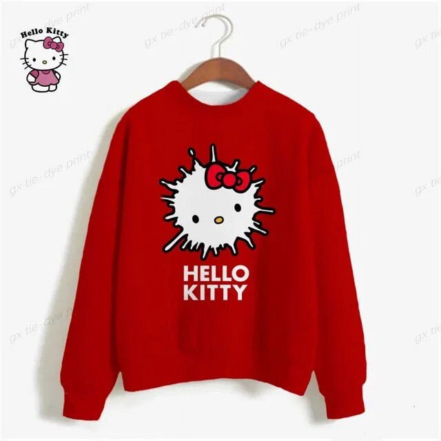 Sudaderas de mujer 2024, suéteres coreanos dulces de cuello redondo, sudaderas gruesas de otoño HELLO KITTY, sudaderas holgadas de color caramelo, ropa de mujer y2k