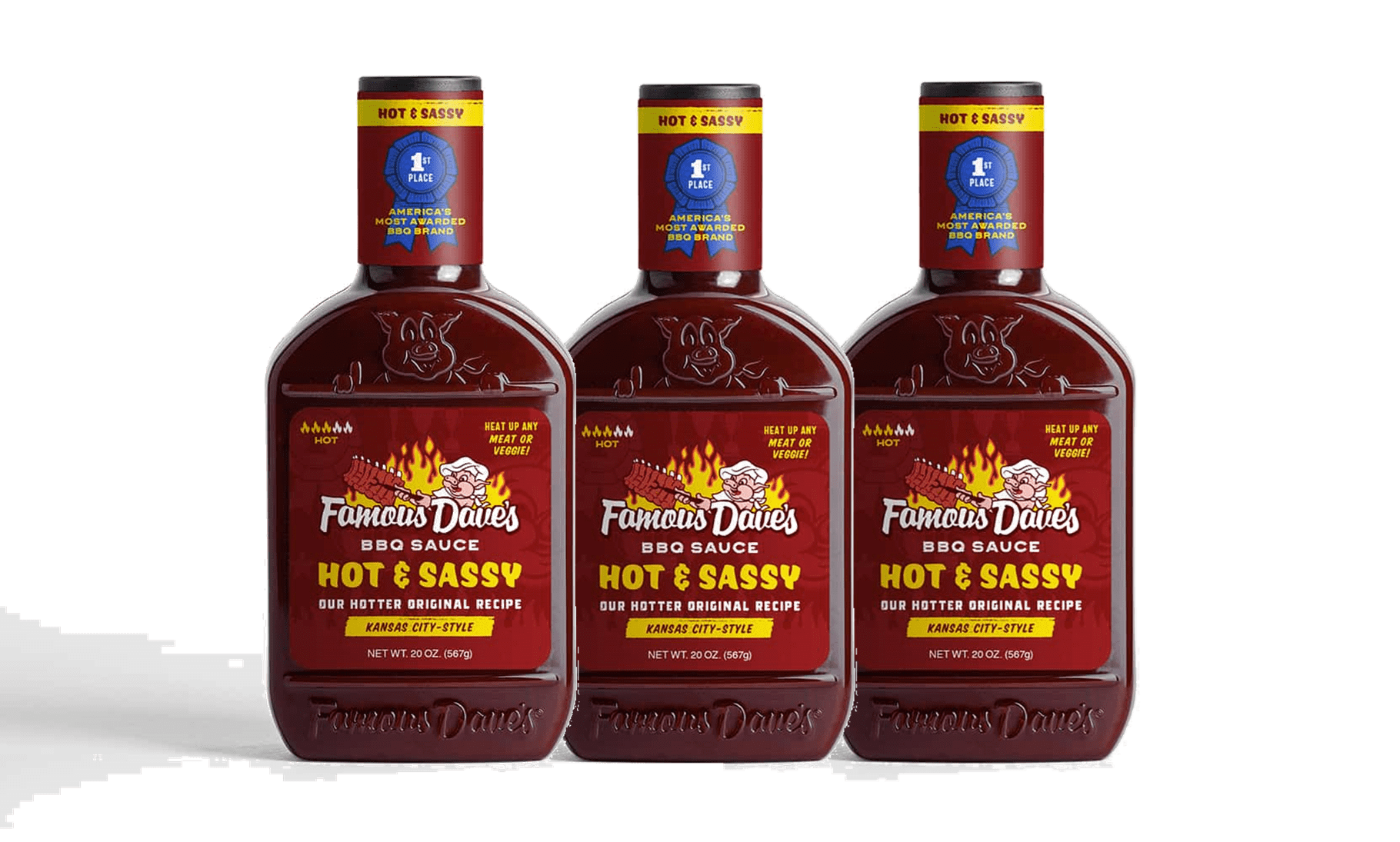 Famous Dave's Hot & Sassy Kansas City Style BBQ Sauce, 3Pack 20 oz