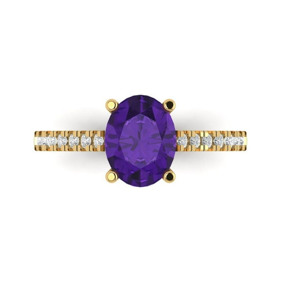 Solitaire with Accents Engagement Ring for Women - 2.21ct Natural Amethyst in 18K Yellow Gold Promise Ring
