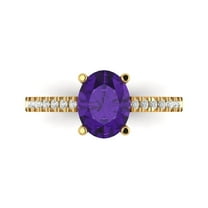 2.21 ct Oval Cut Natural Amethyst Solitaire with Simulated Diamond Accents 18K Yellow Gold Womens Engagement Ring