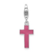 Amore La Vita Sterling Silver Rhodium-plated Polished Enameled Cross Charm with Fancy Lobster Clasp QQCC942