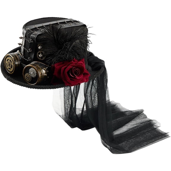 Yvsxxv 1Pc Black Steampunk Rose Feather Mesh Top Hat for Adults Party Events