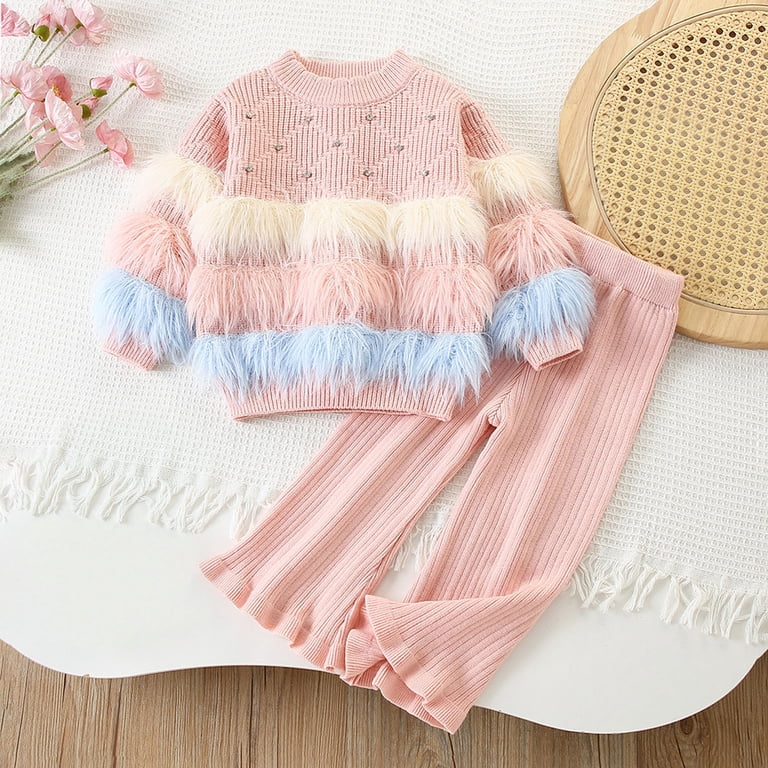 Iyufng Toddler Girls 2 Piece Knitted Outfit Sets, Sweater and Ruffle ...