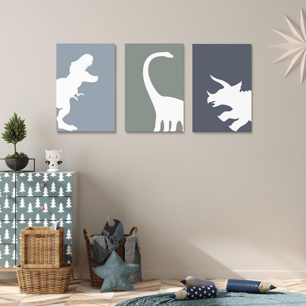 JANS.NO1 Dinosaur Wall Decor T-Rex Art Set of 3, Boys Room Aesthetic Posters, Animal Nursery Print for Kids Toddler Decor