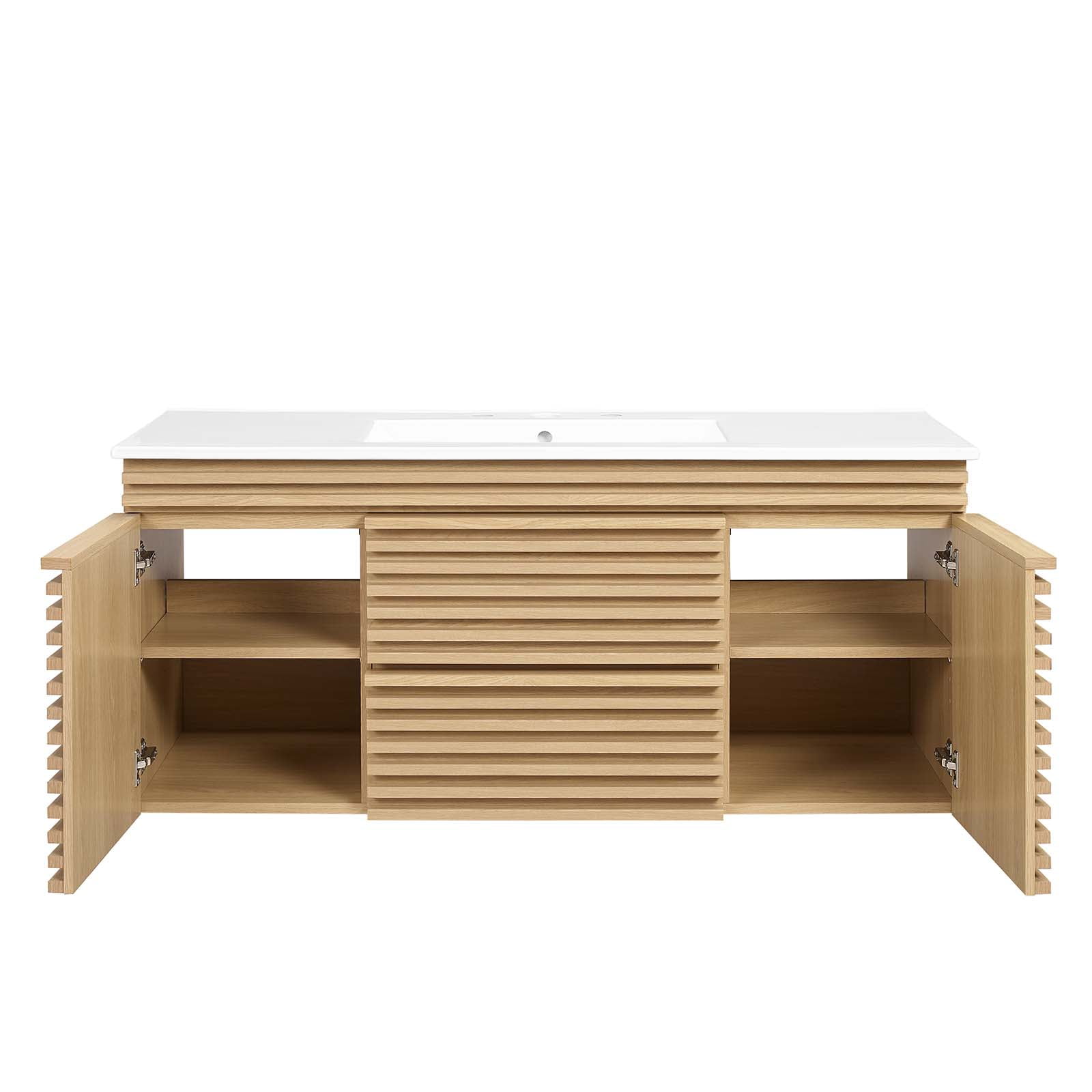 Modway Render 48" Wall-Mount Bathroom Vanity in Oak White