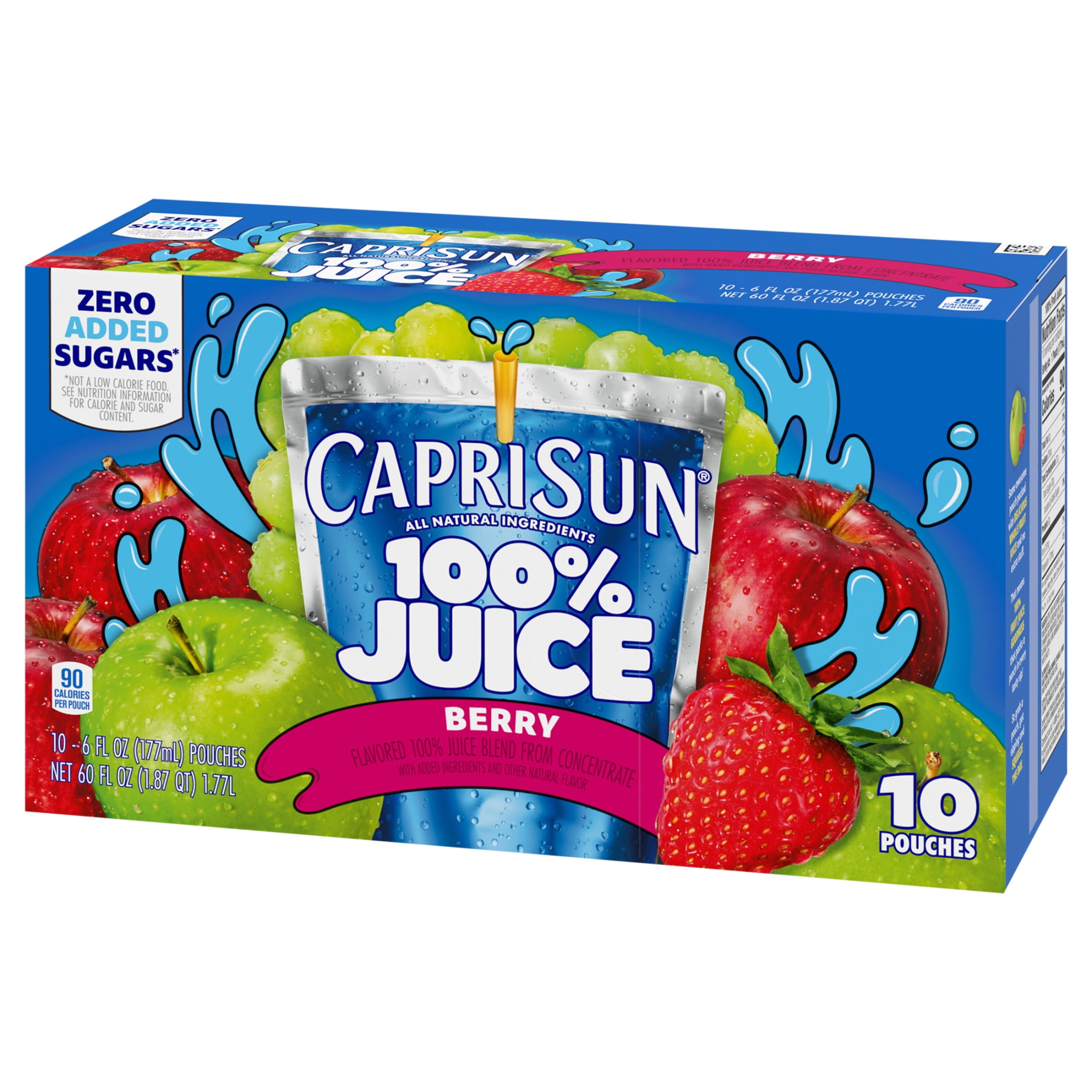 (4 pack) Capri Sun 100% Juice Berry Juice Box Pouches, 10 Ct Box, 6 fl oz Pouches, Liquids