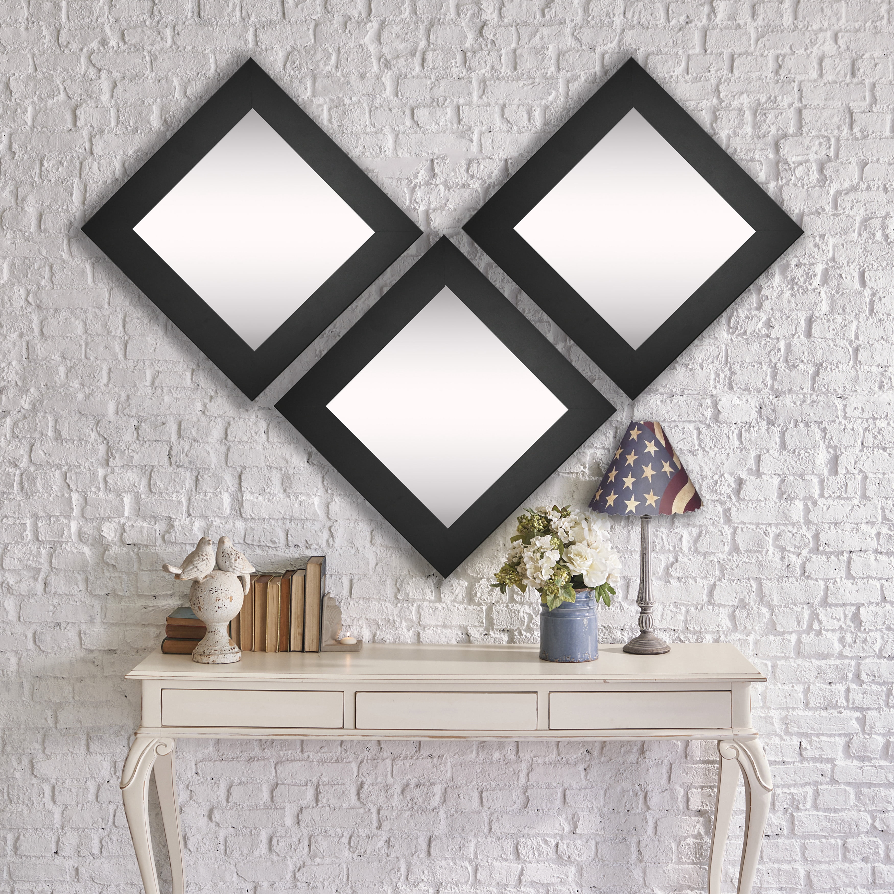 Rayne Mirrors Rayne Black Satin Wide Square Wall Mirror Set